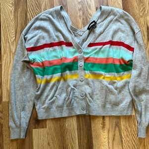 Express Women’s Double V-neck Striped Cardigan Sweater